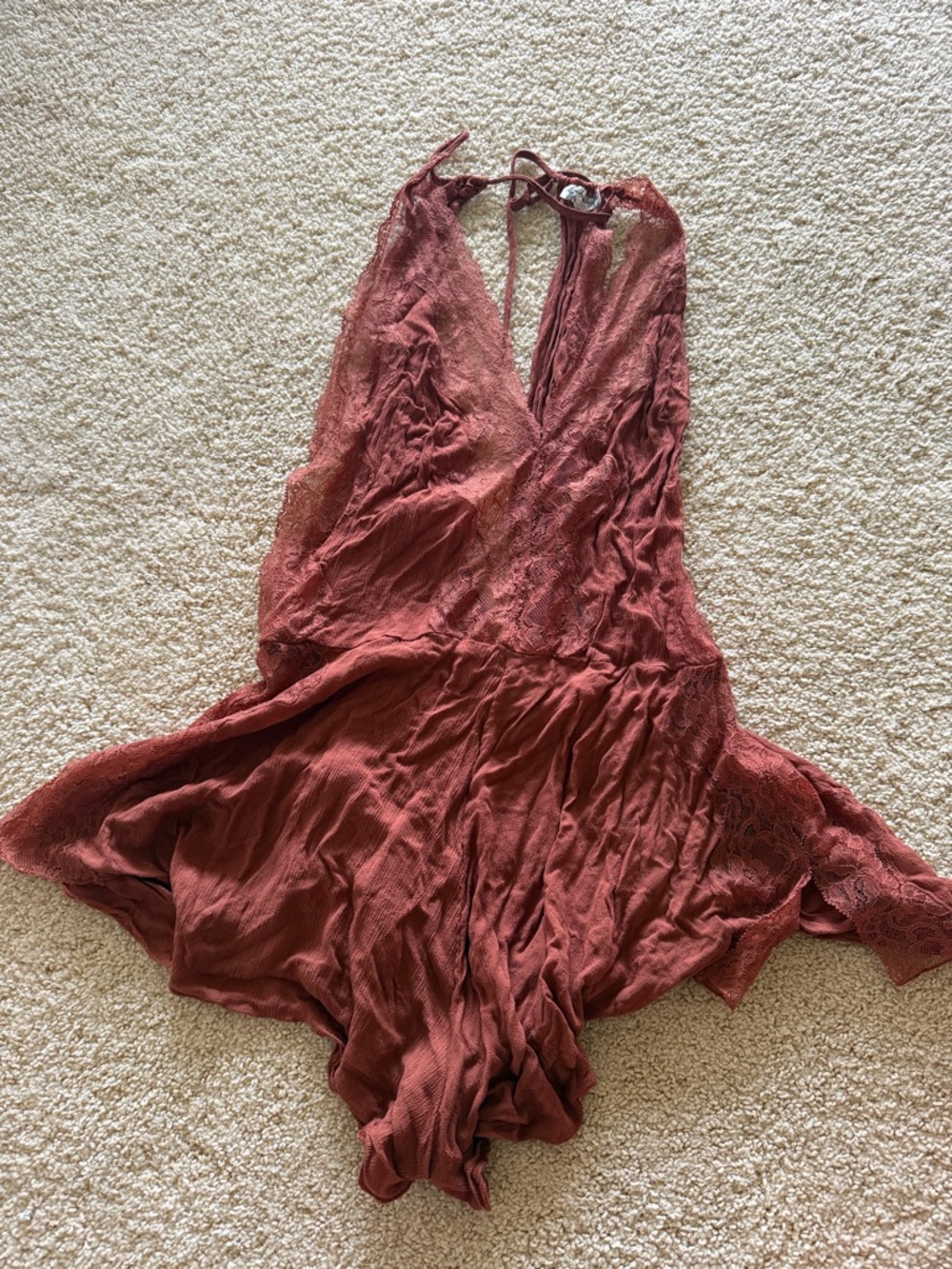 Free People Rust Red Lace Trim Slip Chemise